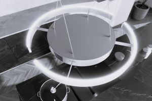 Die Aira Luce als hängende Rundleuchte mit 600 mm Außendurchmesser
